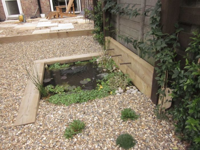 Pond railway sleeper edging garden sleepers edge ponds earthdesigns designs sunken natural small gardens water feature er something tips build