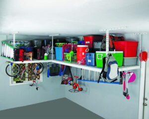 Garage storage overhead diy ceiling shelves metal shelf el drywall workbench almacenamiento lift organization unconventional beams inlaid setting cabinets lights