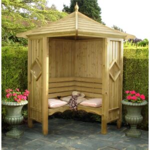 Corner arbour garden gazebo arbours shire bench arbor wooden build seating seat heritage gardens plans kits designs pergola freshpatio treated