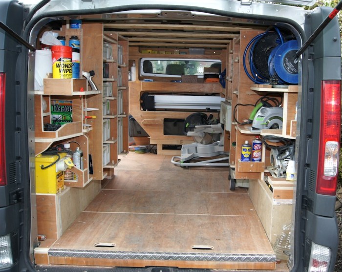 Shelving racking custom vans minivan tool