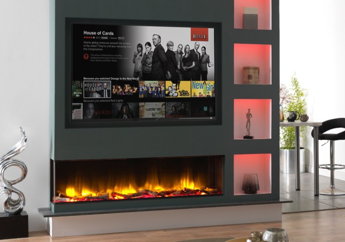 Media wall ideas with fire