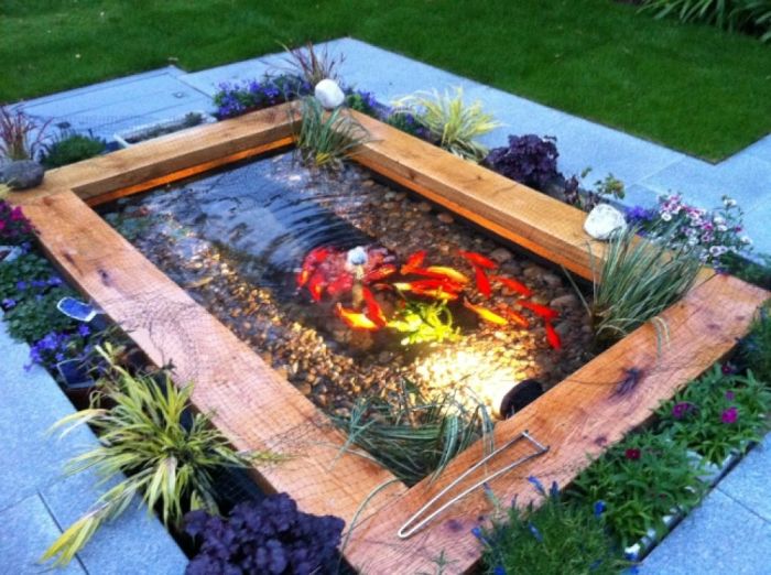 Pond sleepers koi ponds railway small fish backyard outdoor garden oak railwaysleepers diy beautiful water yard raised indoor google pistoncars