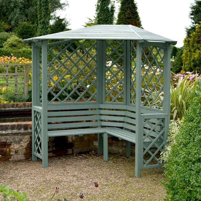 Corner arbour willow gazebo painted garden chiltern blooma wooden arbours perth pergola seating diy lattice softwood gardens plans makeover modern