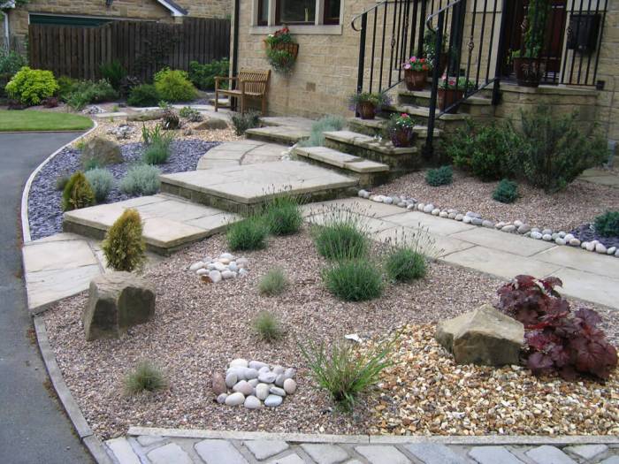 Landscaping yard gravel shrubs