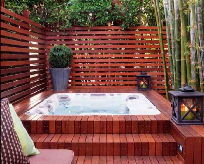 Tub hot garden patio backyard tubs gravel outdoor hottub deck jacuzzi pea around google search spa steps landscaping stone concrete