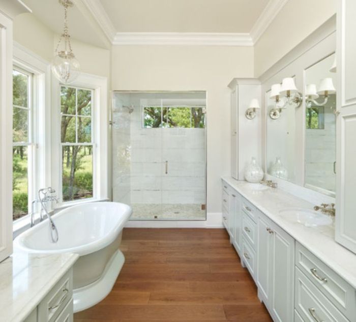 Wood floor bathroom ideas